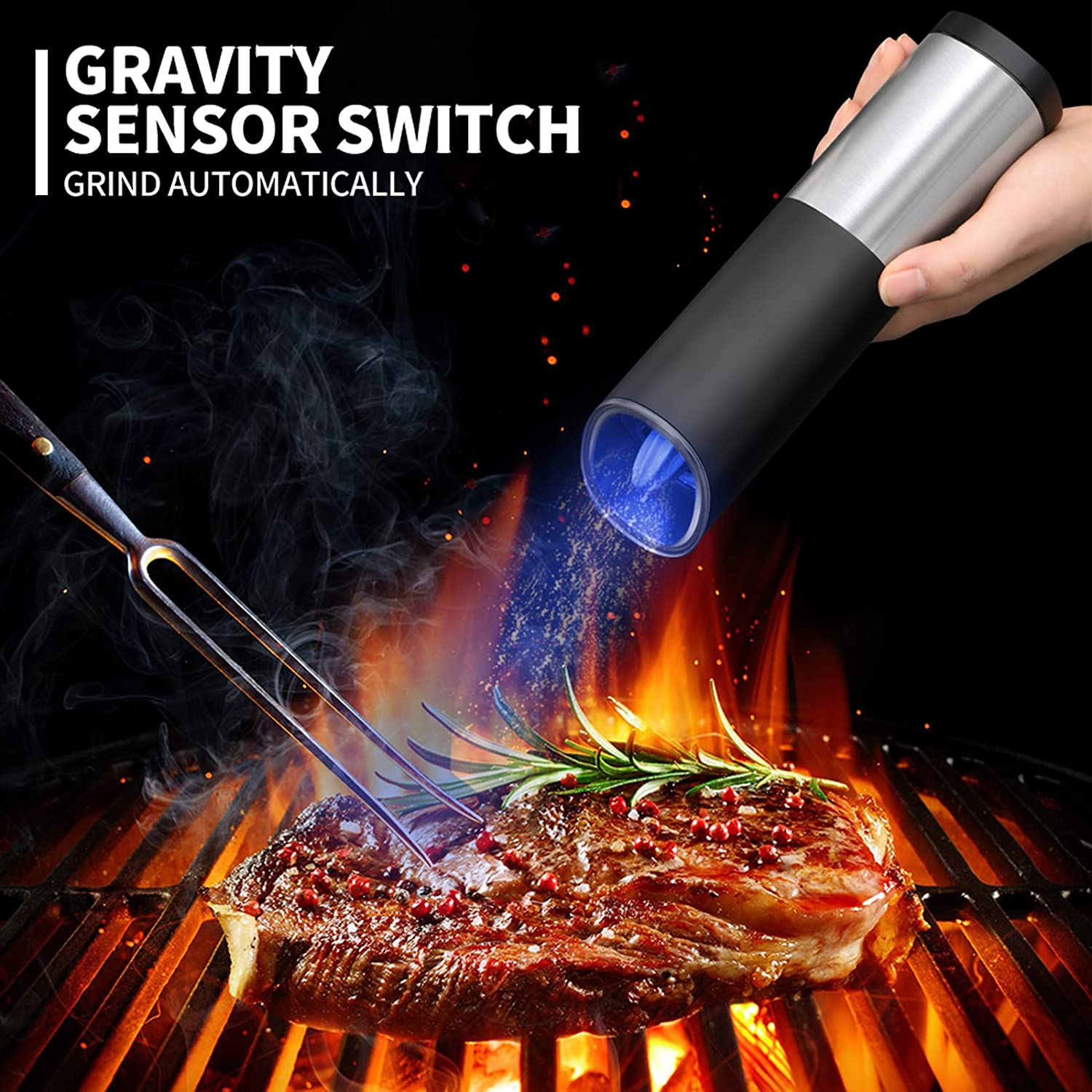 Rocyis Electric Salt and Pepper Grinder-Gravity Automatic Spice Mill ...