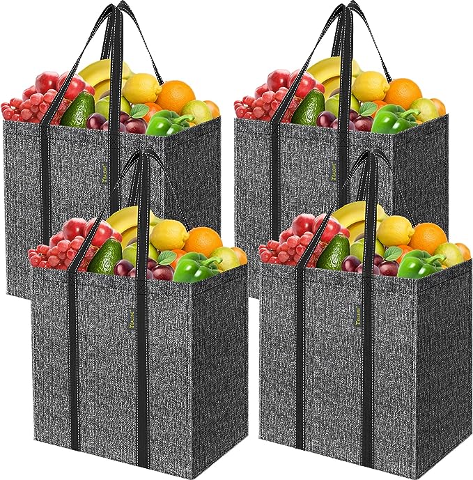 BALEINE 4 PK Grocery Bags Reusable Shopping Bags with Reinforced Bottom ...