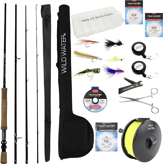 Wild Water Fly Fishing 9 Foot, 4Piece, 7/8 Weight Fly Rod Complete Fly