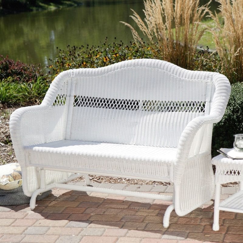 White Resin Wicker Outdoor 2Seat Loveseat Glider Bench Patio Armchair