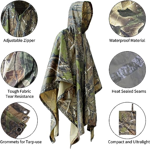 ElifeAcc Military Poncho for Men and Women – Waterproof Rain Ponchos ...