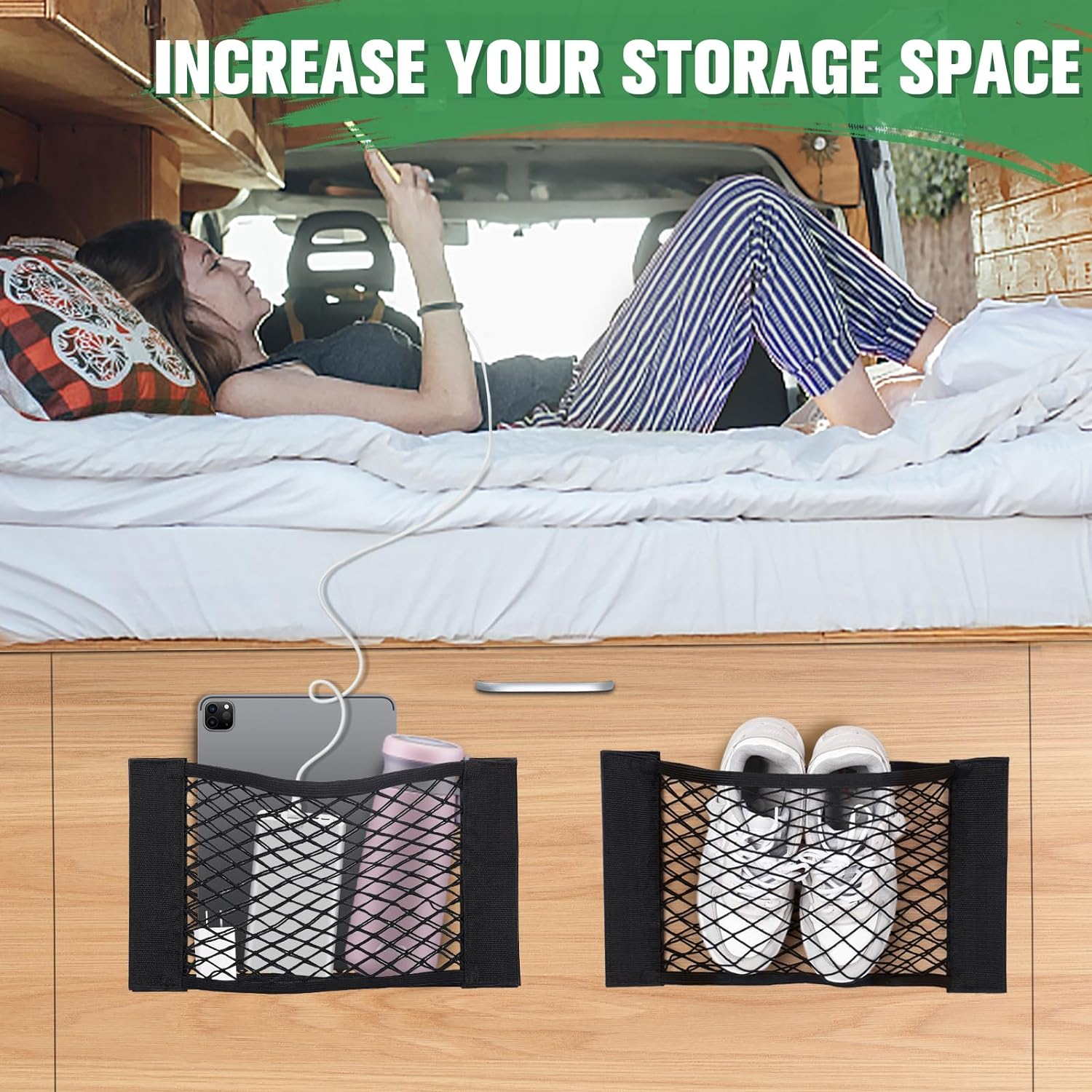 Custom Storage Mesh Net 4PCS RV Cargo Storage Mesh Net, Elastic Stretchable Netting Pocket with ...