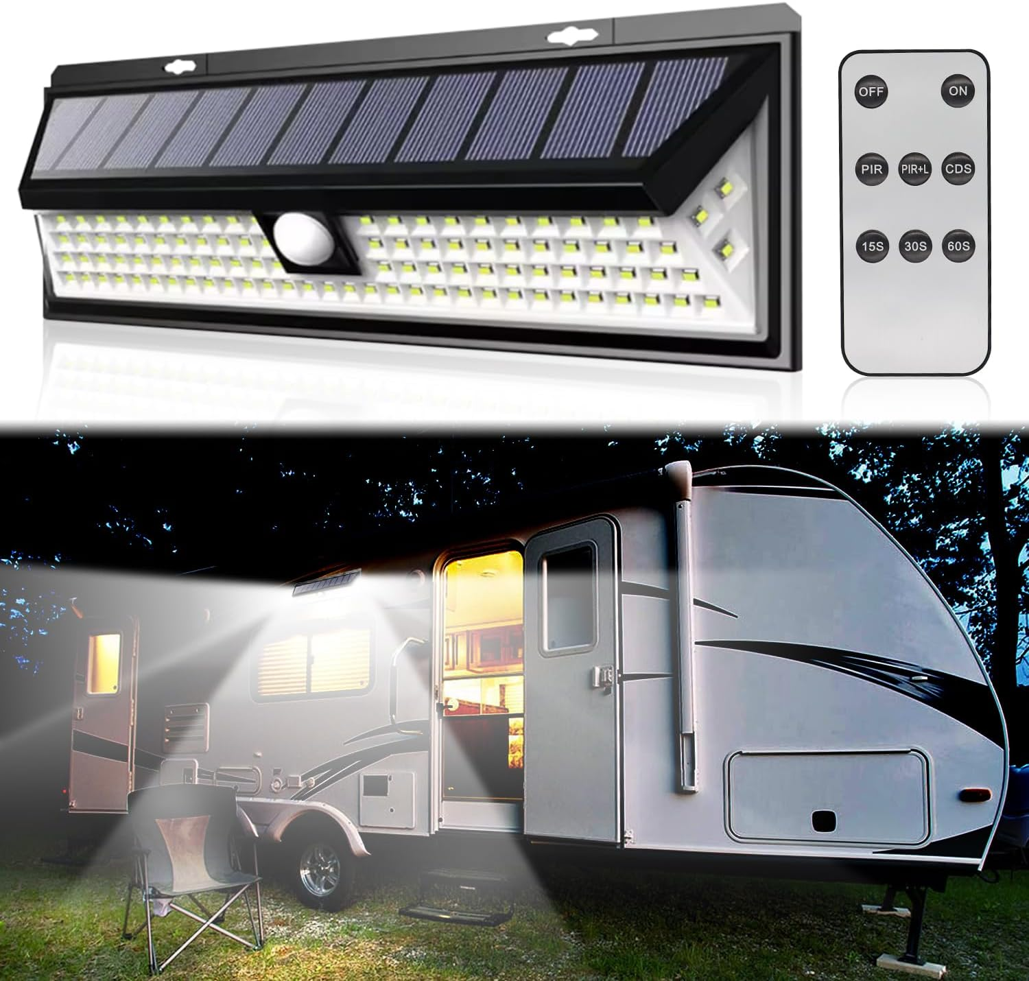 Solar RV Porch Light, 118 LED Motorhome Motion Sensor RV Exterior ...